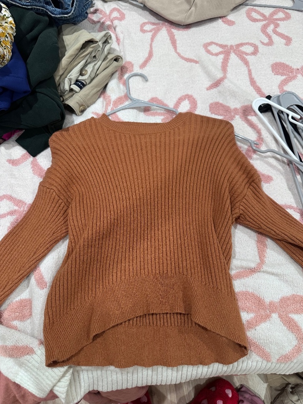 Poof Apparel Rust Ribbed High Low Sweater Size Large